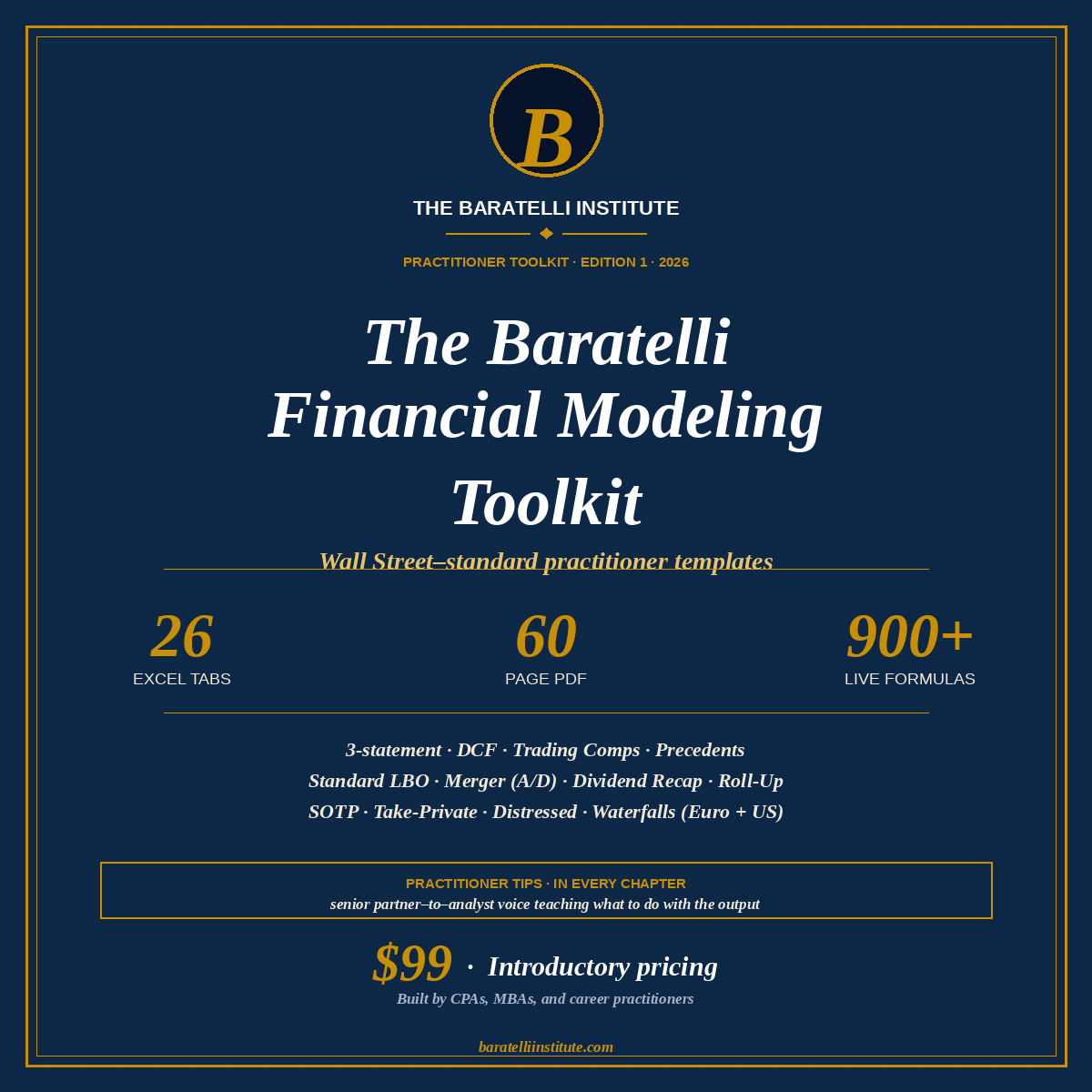 Financial Modeling Toolkit: DCF, LBO, Comps, Merger ($99)