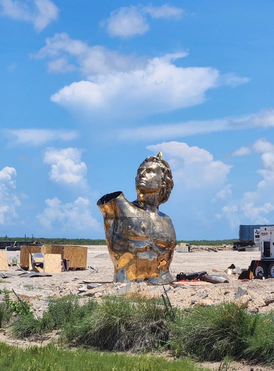 Prometheus, titanium bust at Starbase, Boca Chica, Texas — Atelier Missor