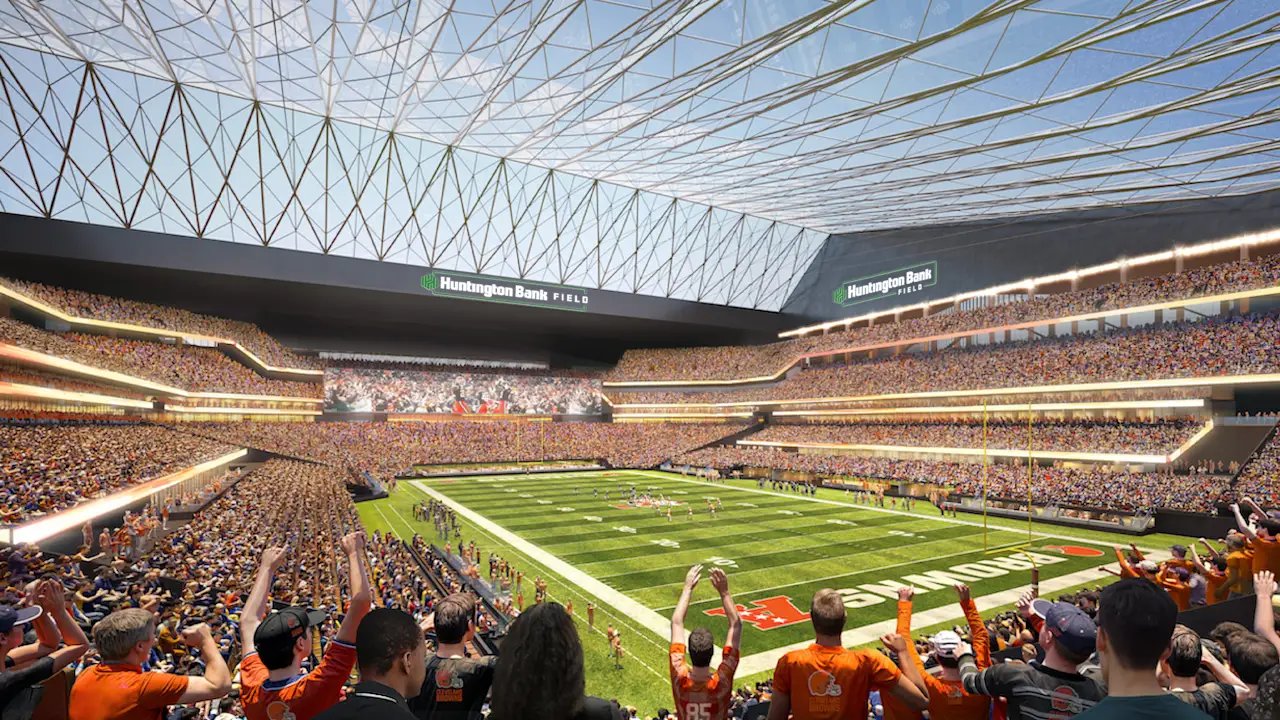 Proposed Brook Park domed stadium interior scoreboard view